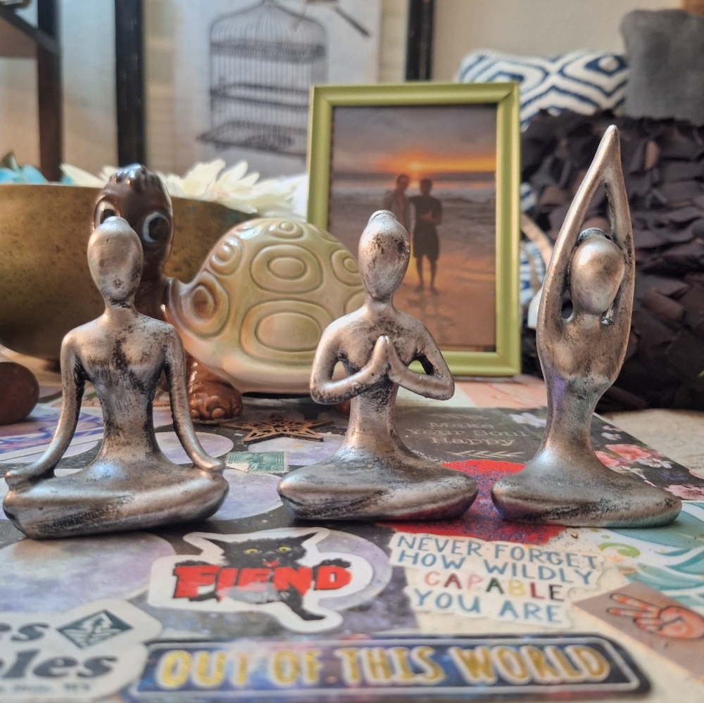 Silver Yoga Figurines Set Of 3